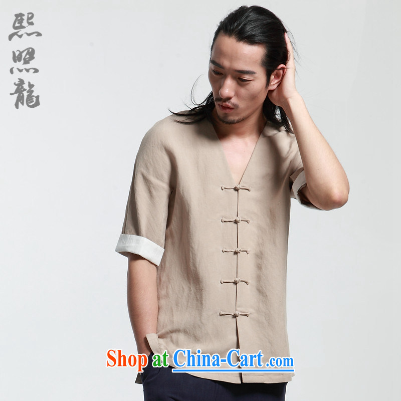 Hee-snapshot Dragon summer 2015 New Men's Chinese short-sleeved shirt V New Chinese improved thin stylish Tang black XL, Hee-snapshot lung (XZAOLONG), shopping on the Internet