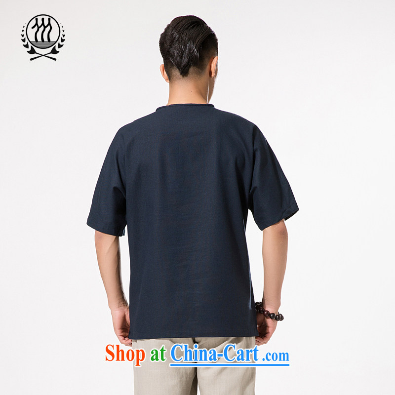 New summer China wind men's round-collar and cotton the Tang with the cotton T-shirt with short sleeves relaxed and comfortable cotton Ma men short-sleeved T-shirt dark blue XXXL/190, and mobile phone line (gesaxing), and, on-line shopping