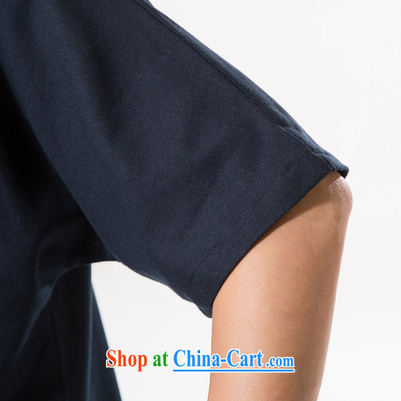 New summer China wind men's round-collar and cotton the Tang with the cotton T-shirt with short sleeves relaxed and comfortable cotton Ma men short-sleeved T-shirt dark blue XXXL/190, and mobile phone line (gesaxing), and, on-line shopping