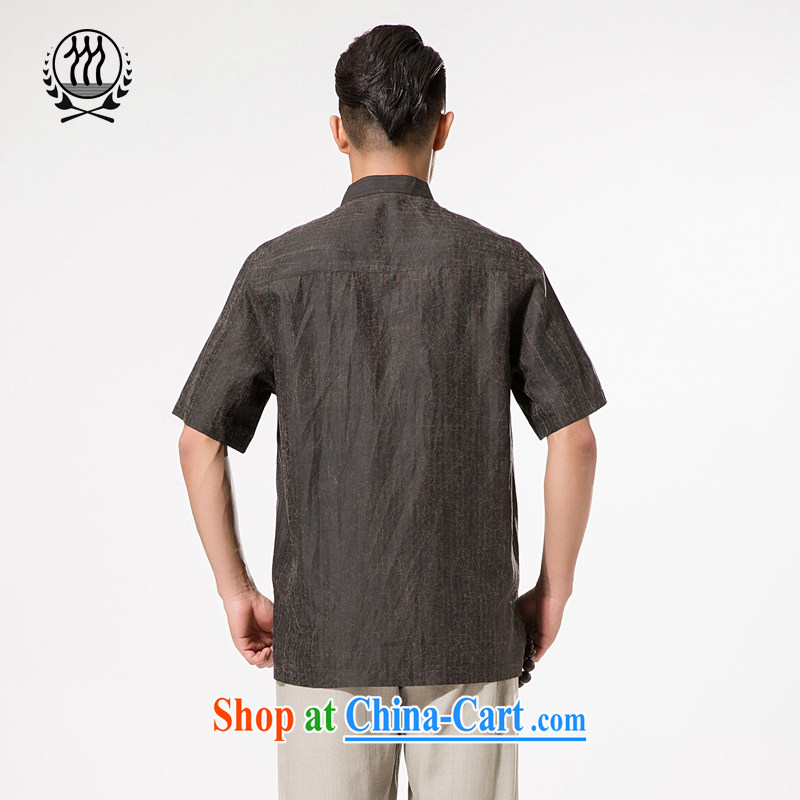 Men's summer Chinese fragrant cloud yarn Chinese men's short-sleeved silk shirt half sleeve, old Silk men and very casual China winds, father with brown XXXL/190, and mobile phone line (gesaxing), and, on-line shopping