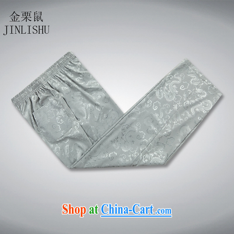 The chestnut mouse summer old men Tang package with short-sleeved thin middle-aged and older men's shirts my dad loaded the shirt, gray-blue Kit XXXL, the chestnut mouse (JINLISHU), shopping on the Internet