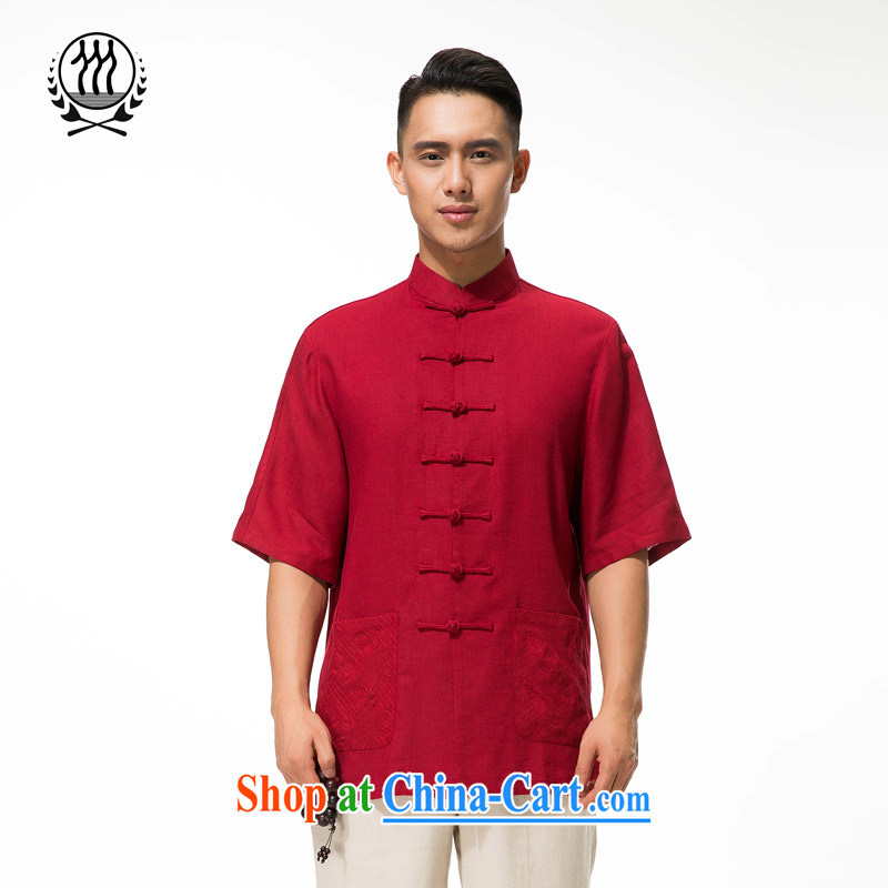 And 3 rows of new, men's cotton mA short-sleeved T-shirt, old father Tang with a short-sleeved T-shirt China wind up for the buckle older short-sleeved Tang is relaxing and comfortable rose red XXXL/190, and mobile phone line (gesaxing), and, on-line shop
