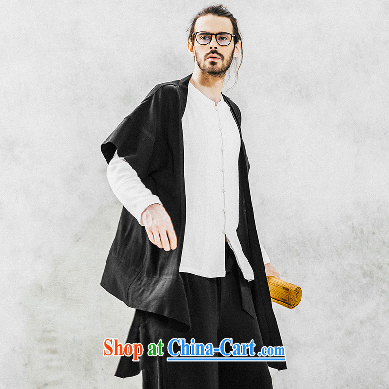 Fujing Qipai Tang China wind linen improved short-sleeved, served on T-shirt men's shawl relaxed retro, long wave Grand Prix original improved Chinese Cheongsams black are code pre-sale 7 day