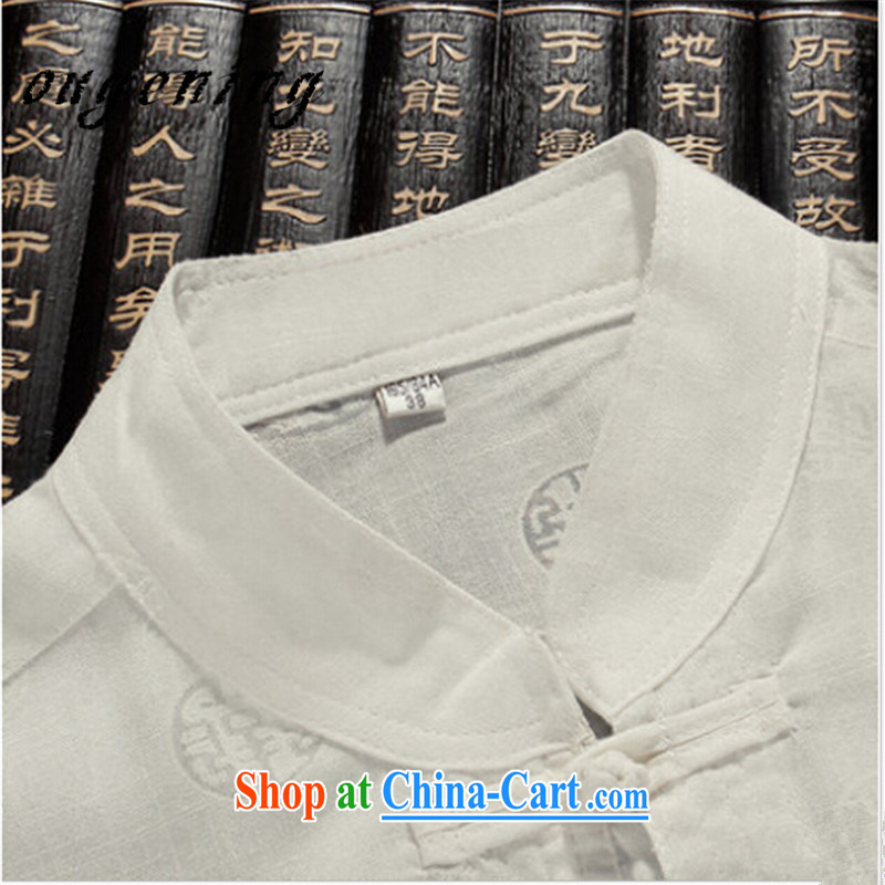 The dessertspoon, summer 2015, men's cotton the Chinese shirt Kit men, older, linen backing short-sleeved medieval wind shirt ethnic wind and white XXXL, European, exotic lime (ougening), shopping on the Internet
