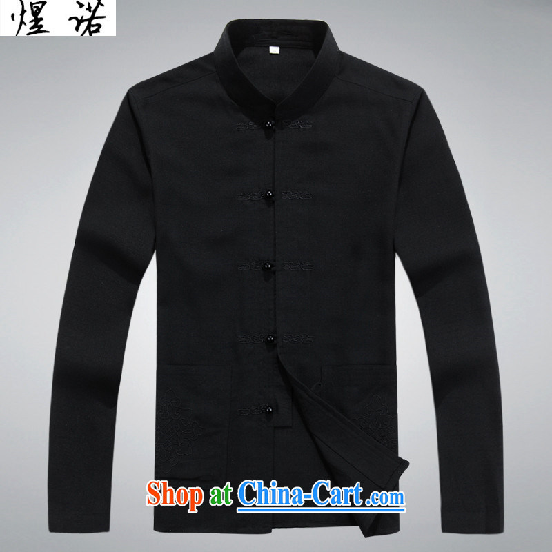 Become familiar with the linen spring and summer, Chinese, for older people in cotton linen Chinese men's long-sleeved male Han-Nepal summer men long-sleeved jacket jacket XL Black M_170
