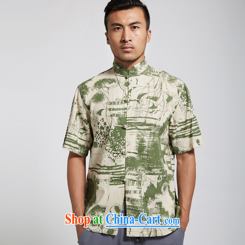 De-Tang Fei to summer 2015 new cotton Ma Man Tang on short-sleeved Chinese clothing green M/170, the church, and shopping on the Internet