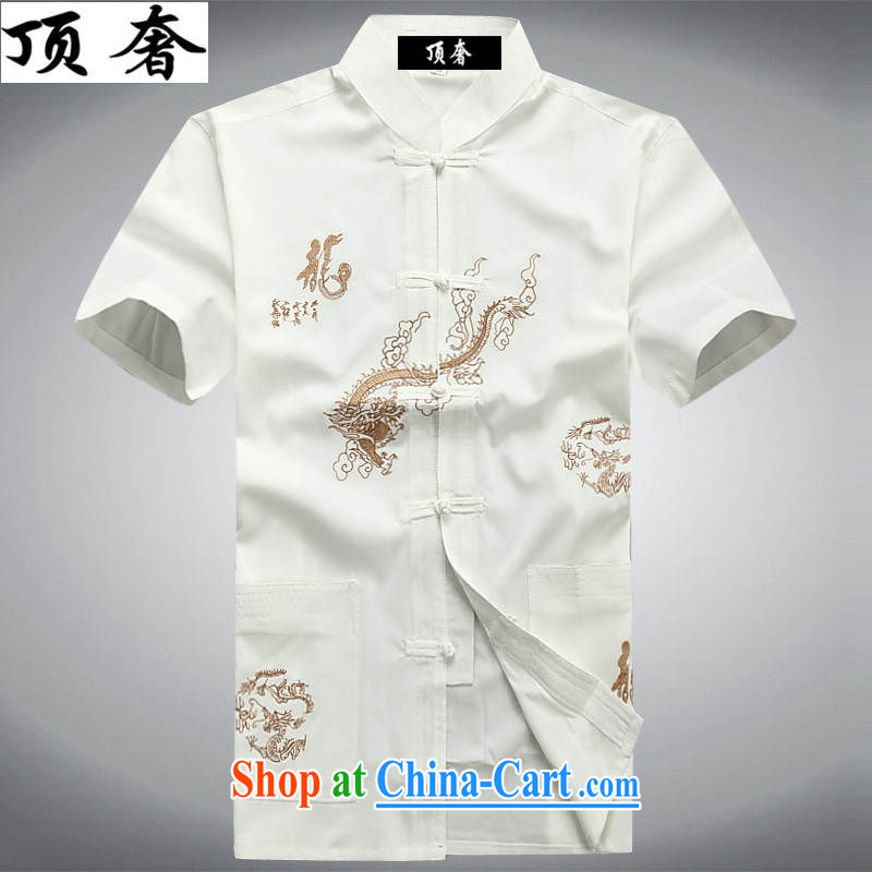 Top luxury Chinese men and summer-tie Chinese Han-men's short-sleeve kit National wind in older Chinese package men and a collared T-shirt white package 170 with the top luxury, shopping on the Internet