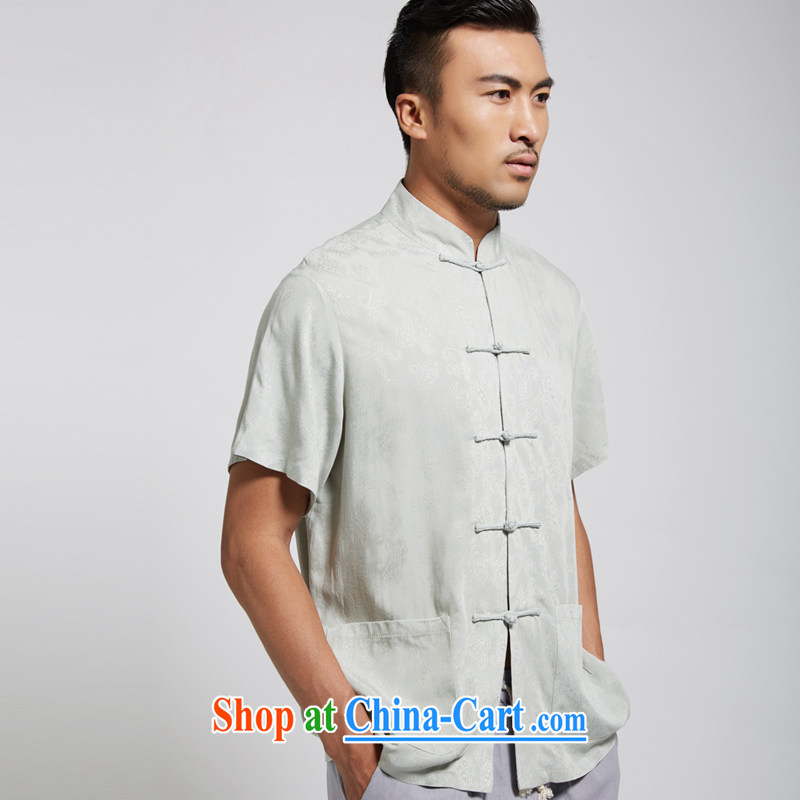 De wind Hall, summer 2015 new cotton men's Tang is short-sleeved Chinese clothing light green 4 XL, de-tong, shopping on the Internet