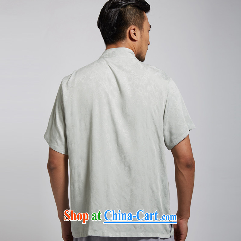 De wind Hall, summer 2015 new cotton men's Tang is short-sleeved Chinese clothing light green 4 XL, de-tong, shopping on the Internet