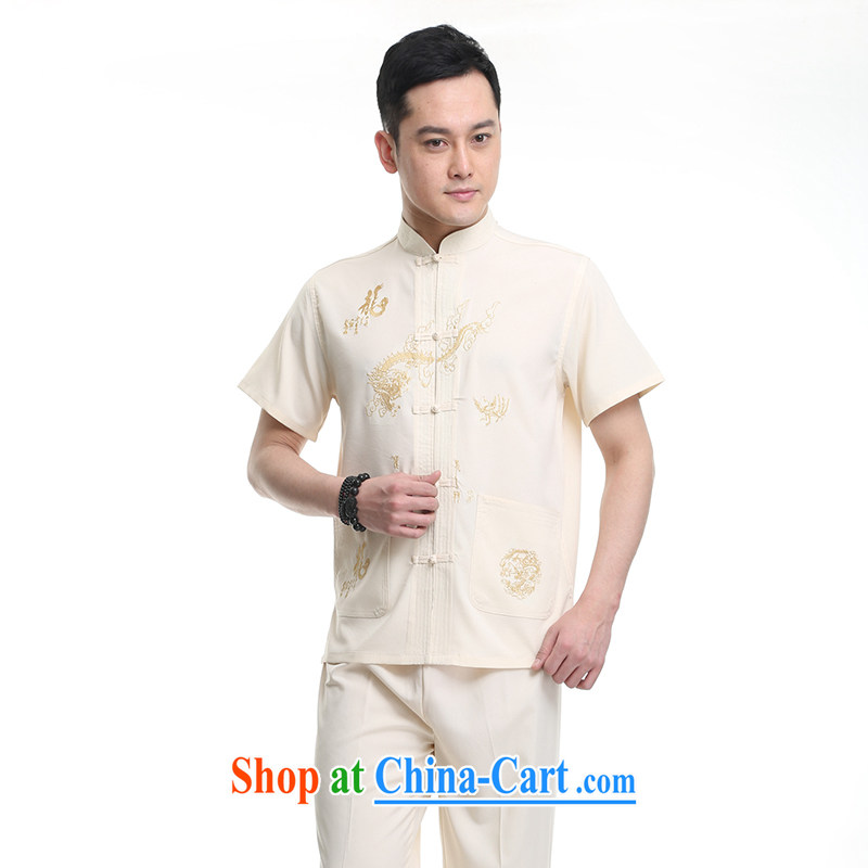 Mine-chiang mai _LEIMAI_ in 2015 elderly Chinese men and a short-sleeved Chinese Spring and collar shirt-tie China wind package of the Dragon beige 43