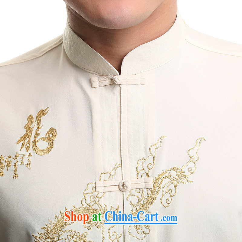 Mine-chiang mai (LEIMAI) in 2015 elderly Chinese men's short-sleeved Chinese Spring and collar shirt-tie China wind package of the Dragon beige 43, Chiang Mai (LEIMAI), shopping on the Internet