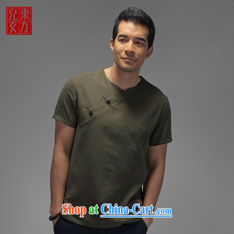Oriental children China wind is a hard drive for days, the Leisure improved Han-Chinese men's short-sleeved Chinese T-shirt dark green XXL, Oriental children, shopping on the Internet