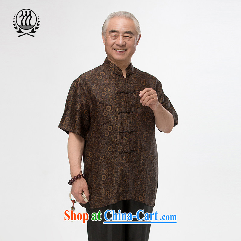 And 3 Summer in Hong Kong, the roses short-sleeve T-shirt Ethnic Wind silk short-sleeved T-shirt, older men and silk short-sleeved T-shirt breathability and comfort with Father brown XXXL/190, and mobile phone line (gesaxing), and, on-line shopping