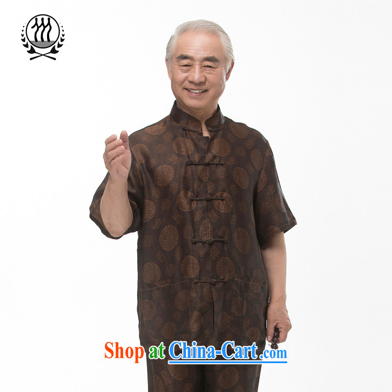 In summer, the elderly people in Hong Kong cloud yarn short-sleeved Tang loaded package of silk short sleeve with the taxi fare increase is silk short-sleeved Tang load package men's Silk auspicious Kit brown XXXL/190, and mobile phone line (gesaxing), an