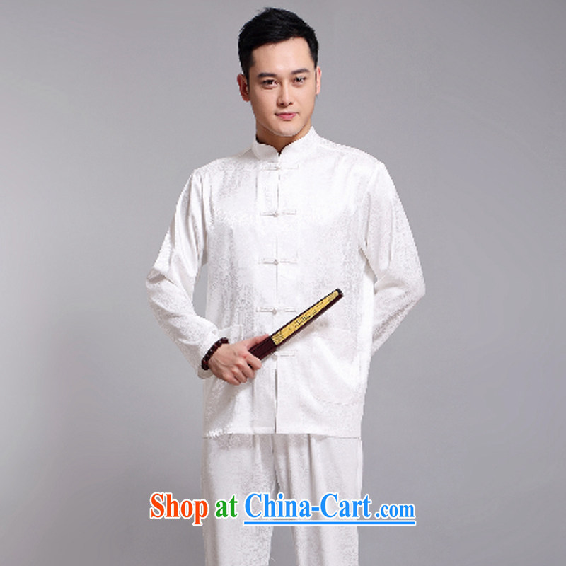 Silver armor middle-aged and older Chinese men and set new, spring and autumn, long-sleeved clothes and Chinese, for the charge-back sauna silk loose Chinese White 180, silver armor, and shopping on the Internet