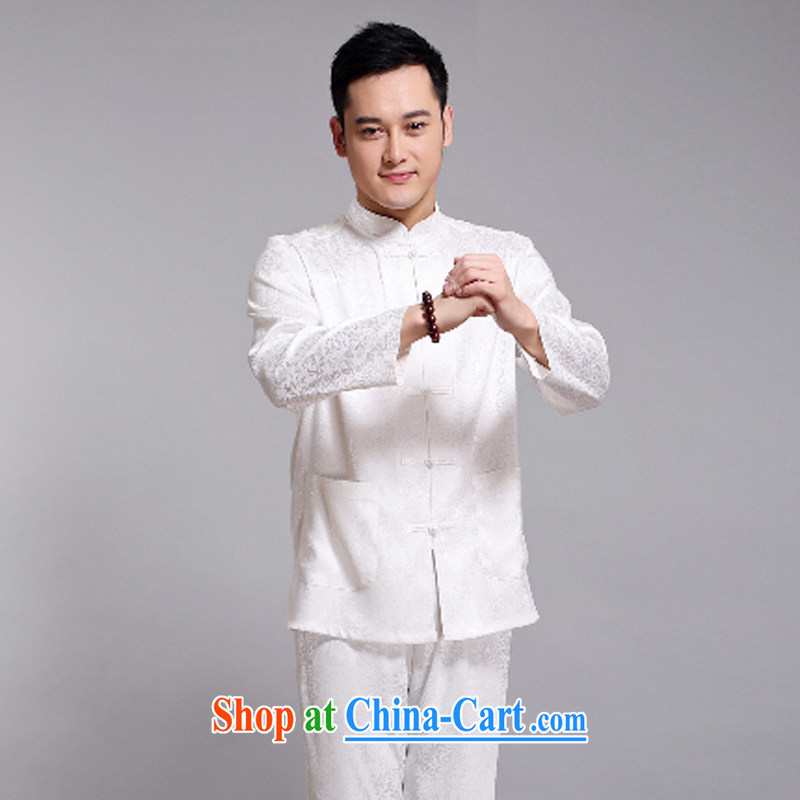 Silver armor middle-aged and older Chinese men and set new, spring and autumn, long-sleeved clothes and Chinese, for the charge-back sauna silk loose Chinese White 180, silver armor, and shopping on the Internet