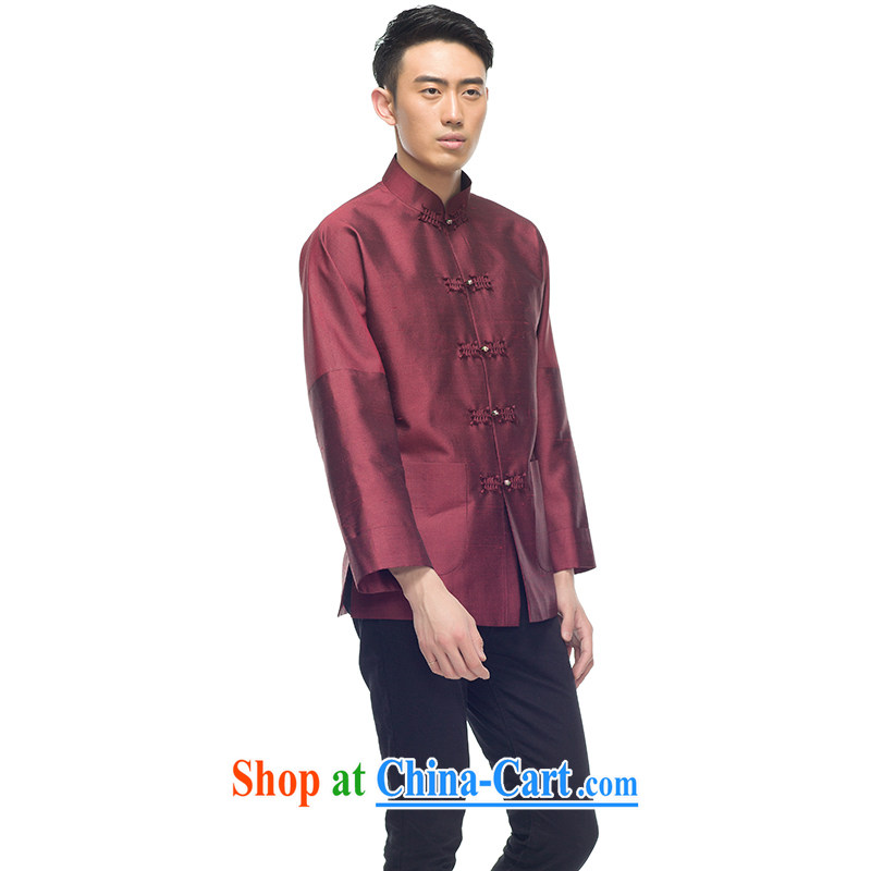 Thus, Cheung tussah silk men's Chinese summer 2015 new retro style silk shirt deep red XXL, Ryan and Eric LI, shopping on the Internet