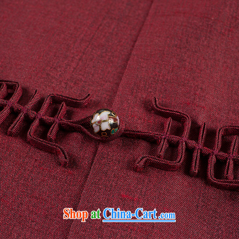 Thus, Cheung tussah silk men's Chinese summer 2015 new retro style silk shirt deep red XXL, Ryan and Eric LI, shopping on the Internet