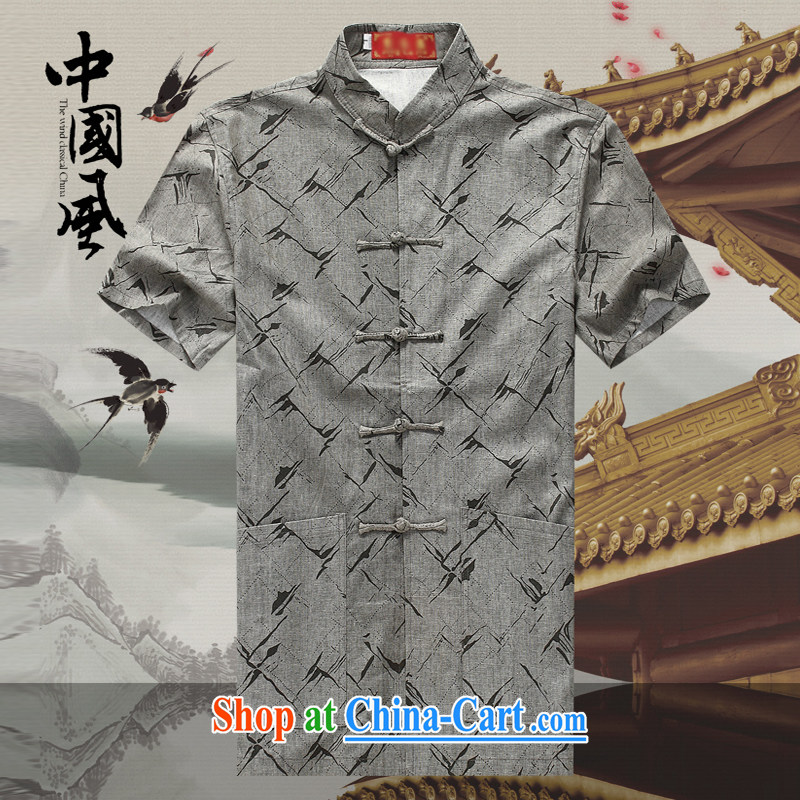 The leading Chinese wind men's short-sleeved Chinese summer 2015 new male Chinese cotton Ma T-shirt with short sleeves shirt in Chinese elderly Chinese D 255 dark gray L