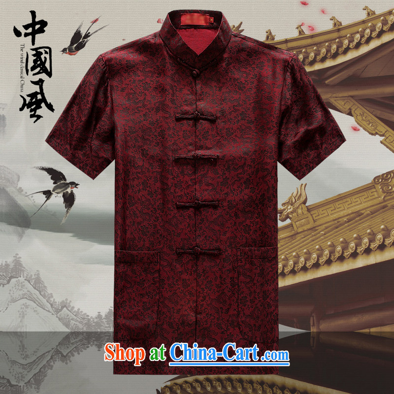 2015 new Chinese men and a short-sleeved T-shirt in summer, and Tang with fragrant cloud yarn is silk, old Tang is short-sleeved father replace D 509 red XXXL