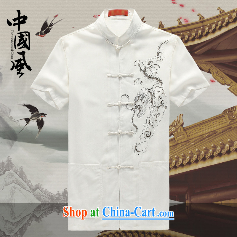 Men, short-sleeved Tang replace 2015 - in the summer, male Chinese cotton mA short-sleeved T-shirt Chinese wind in older men and Chinese D 201 white L