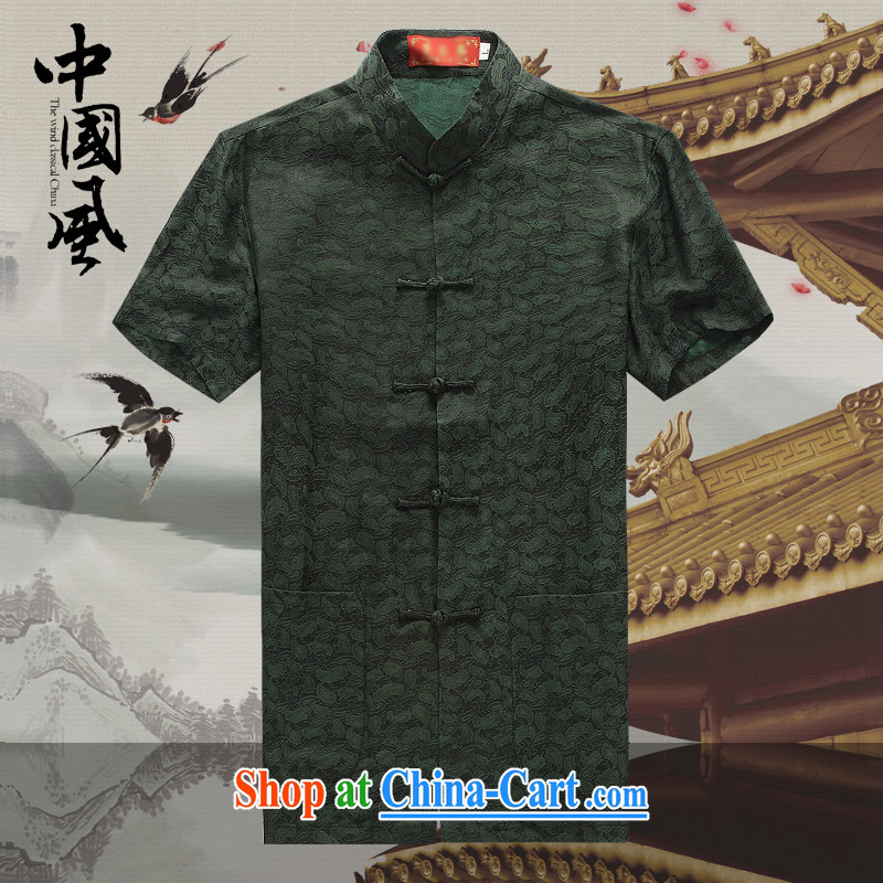 Tang - Men's T-shirt with short sleeves in summer, and Tang with the Shannon cloud yarn is silk, older Tang replace short-sleeved father replace D 571 green XXXXL