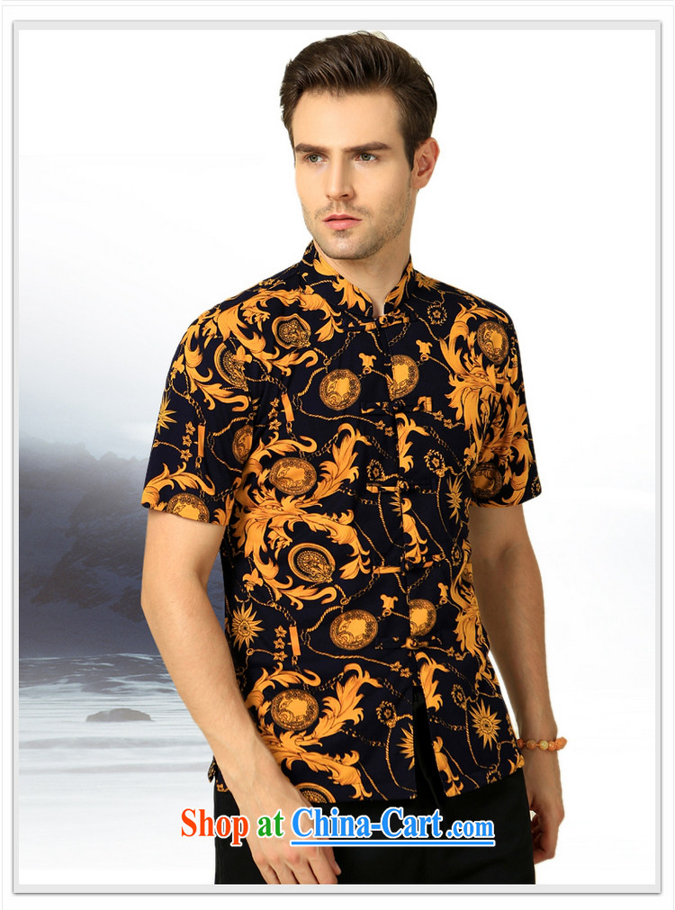 cool ocean 2015 summer New Beauty stamp China wind men's Chinese short-sleeve shirt Satin cotton Chinese shirt Yellow Flower 175/L pictures, price, brand platters! Elections are good character, the national distribution, so why buy now enjoy more preferential! Health
