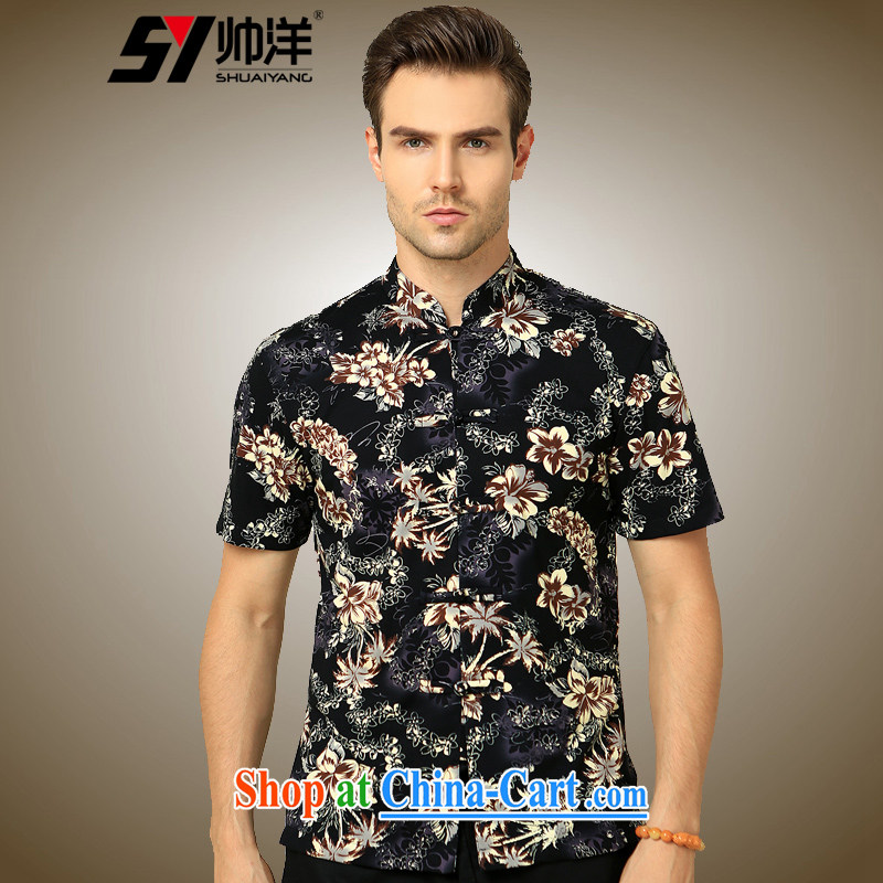 cool ocean 2015 summer new cotton double-satin men's Chinese T-shirt Chinese beauty Chinese wind shirt suit 180_XL