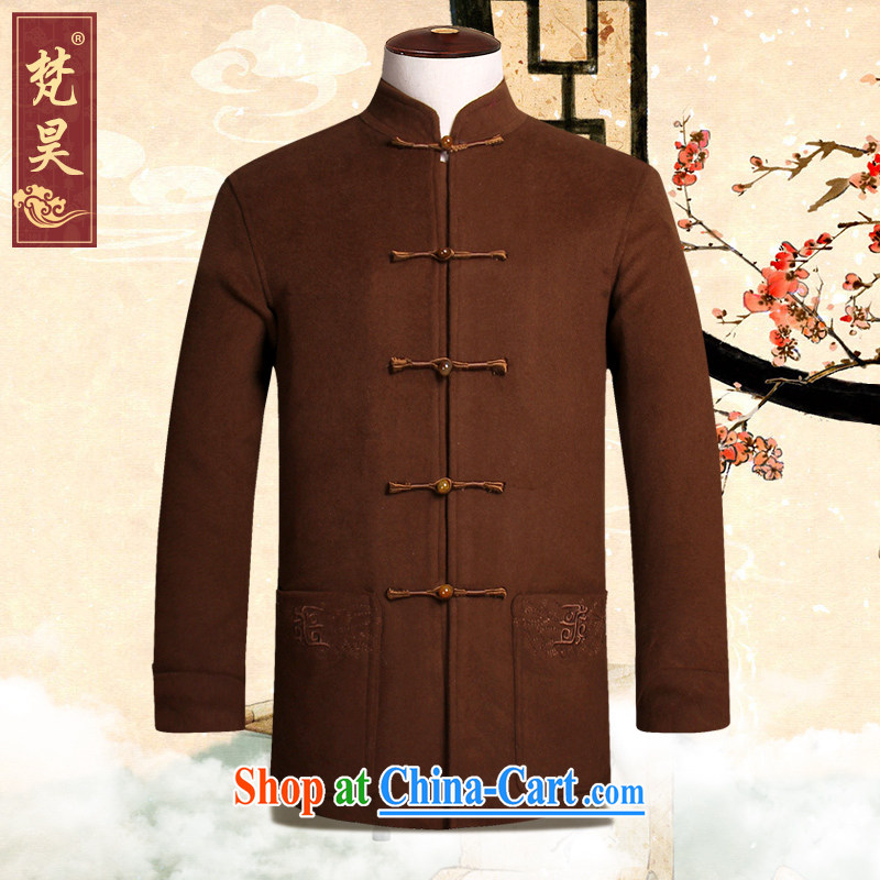 Van Gogh's new Chinese men and long-sleeved winter warm hair? jacket older leisure jacket W 819 coffee-colored 4 XL