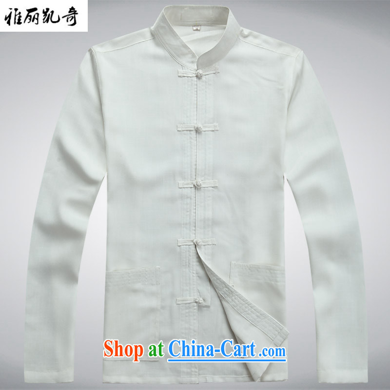 Alice Kay, new China wind spring and autumn men's traditional culture Chinese linen long-sleeved Chinese meditation service Nepal Service Package father's grandfather replacing white Kit T-shirt and pants XXXL_190