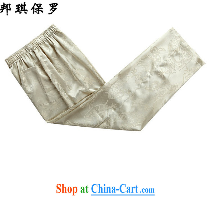 Bong-ki Paul elderly men with short summer, older package father with Chinese short sleeved T-shirt men's T-shirt, served the code long-sleeved elderly grandparents and Tang with beige Kit T-shirt and pants XXXL/190, Angel Paul, shopping on the Internet