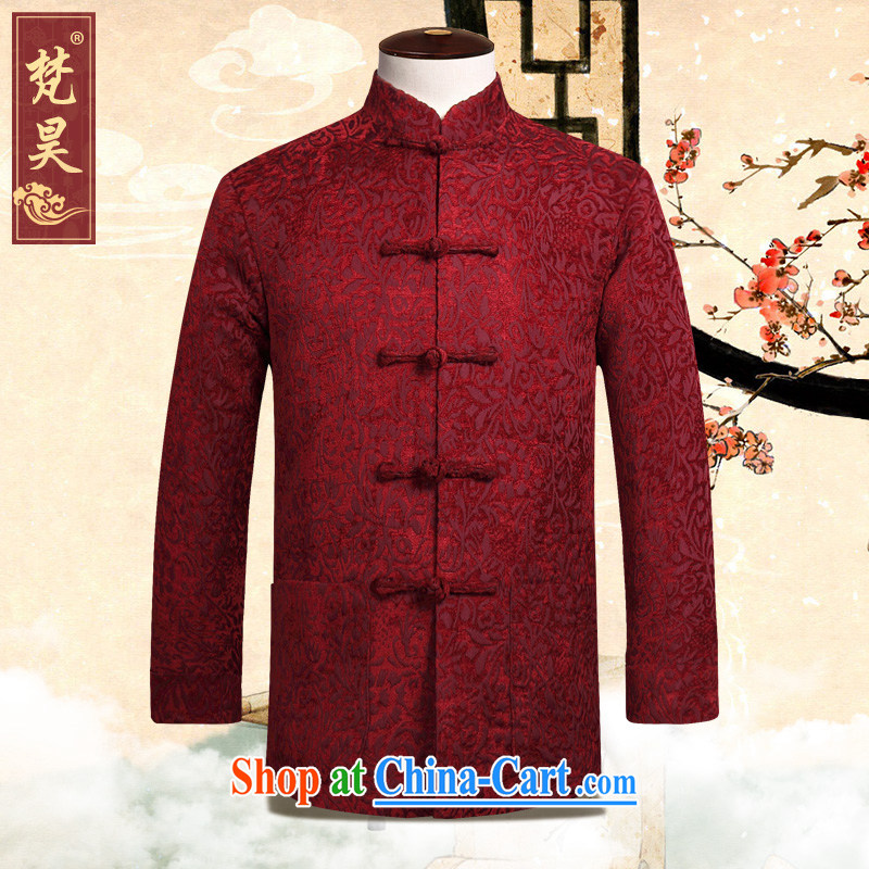 Van Gogh's annual fall and winter new Chinese men and long-sleeved jacket Chinese, manually for the withholding of the Chinese 816 W wine red 4 XL