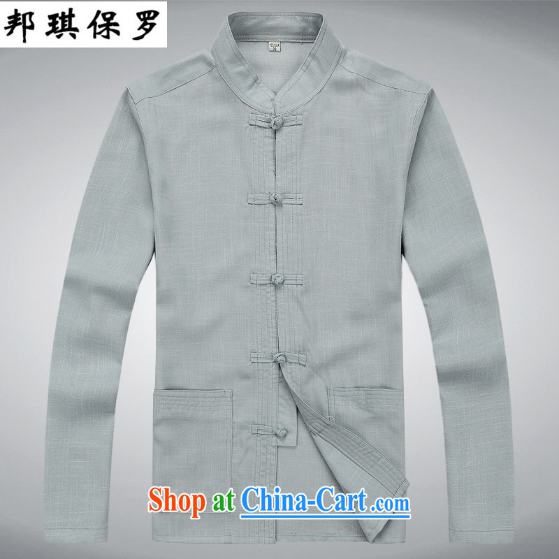 Bong-ki Paul New Men's Spring and Autumn and Chinese men and long-sleeved jacket Kit China wind Chinese large, Han-exercise clothing leisure father replace cynosure serving gray suit jacket and trousers XL_180
