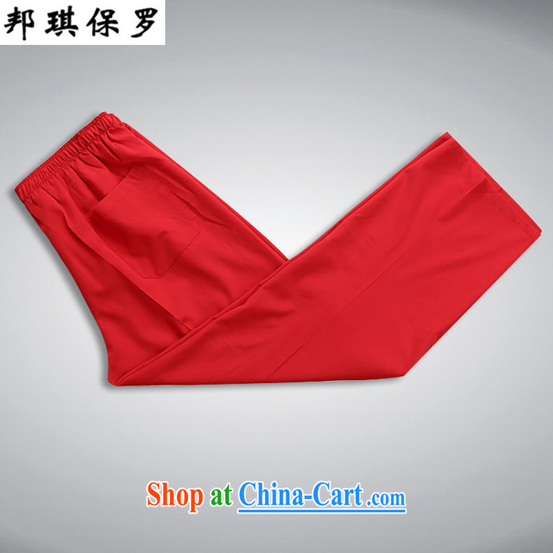 Bong-ki Paul New Products men's Tang with long-sleeved Kit spring loaded China The Chinese nation for improved Han-tai chi exercises his father with a solid color red T-shirt and pants XXXL/190, Angel Paul, shopping on the Internet