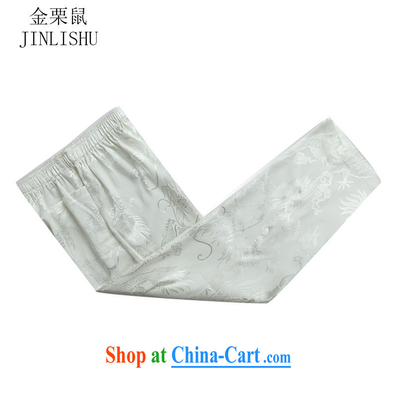 The chestnut mouse Tang replacing men and short-sleeve kit summer new short-sleeved Kit Tang in older men's clothes Tai Chi uniform white pants L_175