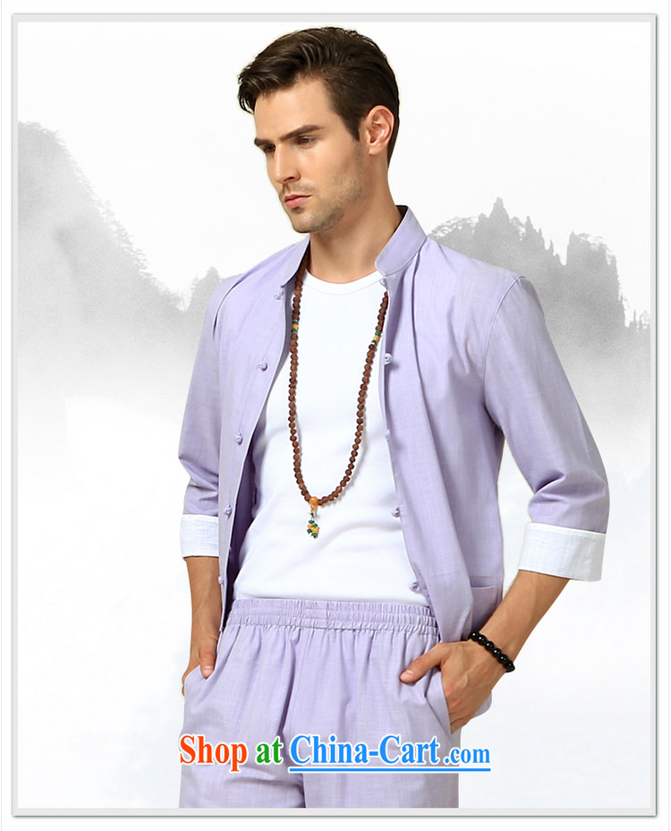 cool ocean summer 2015 New Men's Tang on the T-shirt Chinese wind male half sleeve shirt cultivating Chinese cotton light purple (click in the cuff) 170/M pictures, price, brand platters! Elections are good character, the national distribution, so why buy now enjoy more preferential! Health