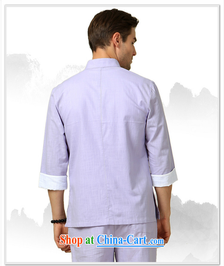 cool ocean summer 2015 New Men's Tang on the T-shirt Chinese wind male half sleeve shirt cultivating Chinese cotton light purple (click in the cuff) 170/M pictures, price, brand platters! Elections are good character, the national distribution, so why buy now enjoy more preferential! Health