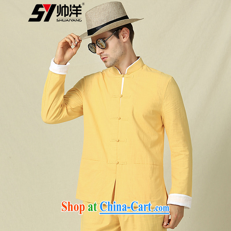 cool ocean 2015 New Men's Chinese long-sleeved shirt, for Chinese wind jacket and Chinese-tie retro shirt Navy (long-sleeved) 175/L, cool ocean (SHUAIYANG), online shopping
