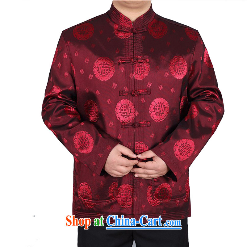 The chestnut mouse new, older persons in Chinese middle-aged long-sleeved, for men's T-shirt men's national costume red XXXL