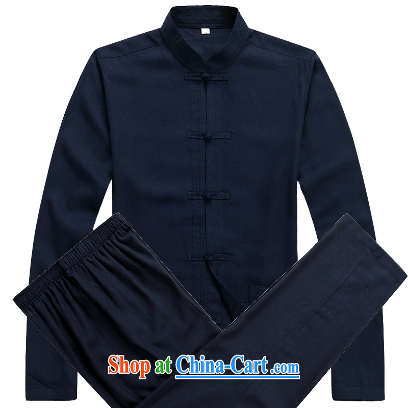 The chestnut mouse Tang package installed in long-sleeved older men's middle-aged men with short summer thin very casual China wind father with his grandfather with dark blue Kit XXXL