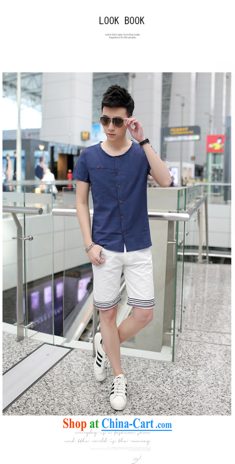 Dan Jie Shi-men's trend short-sleeved linen beauty no collar shirt Youth Summer cotton Ma leisure shirt Korean version summer is the white XL . pictures, price, brand platters! Elections are good character, the national distribution, so why buy now enjoy more preferential! Health