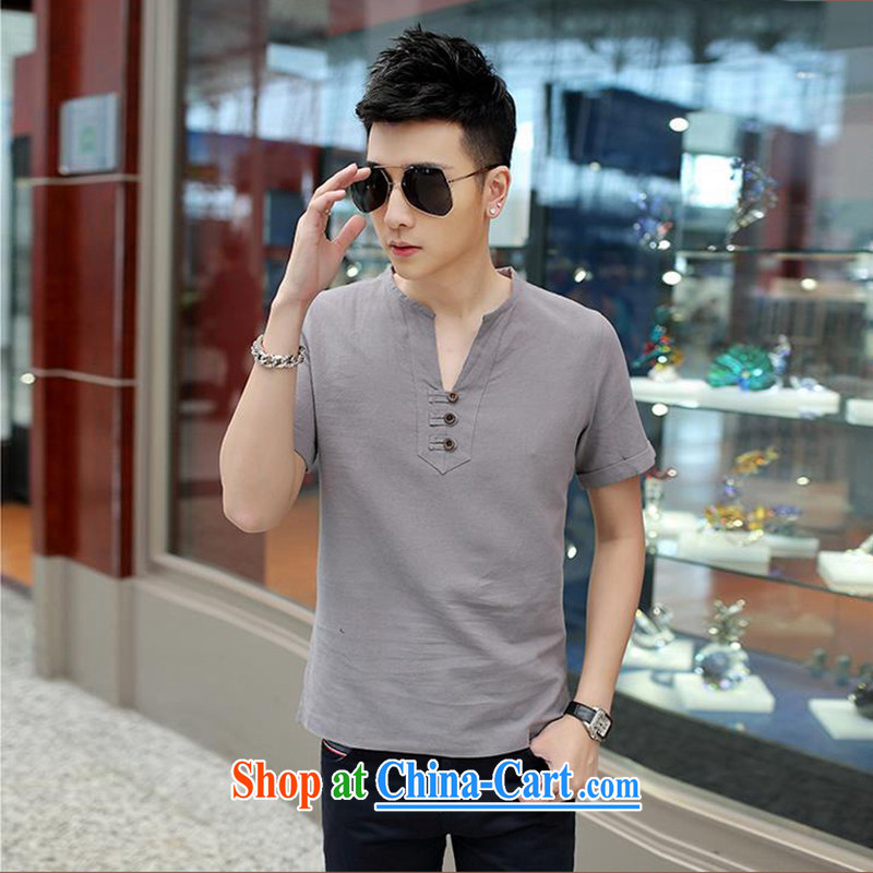 Dan Jie Shi thin short-sleeved T shirts and loose summer Korean cotton the linen trends V collar Y for men and T-shirt to the white XXL, Dan Jie Shi (DAN JIE SHI), online shopping