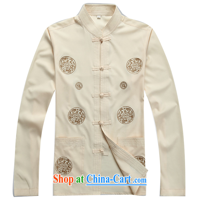The poppy the Mouse middle-aged and older Chinese Kit long-sleeved spring and summer thin middle-aged man Tang package loaded with his father, older men's beige Kit XXXL, the chestnut mouse (JINLISHU), shopping on the Internet