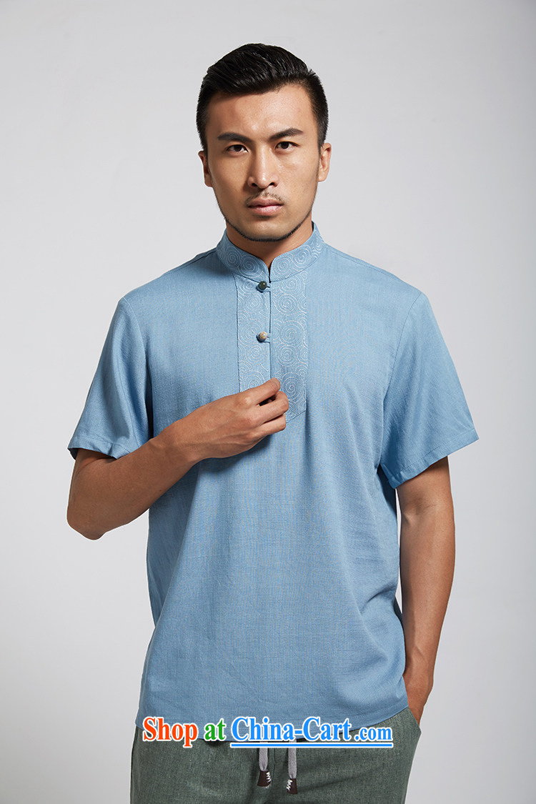 De-tong's 2015 summer new linen men's Chinese short-sleeved Chinese style Chinese clothing blue 4 XL pictures, price, brand platters! Elections are good character, the national distribution, so why buy now enjoy more preferential! Health