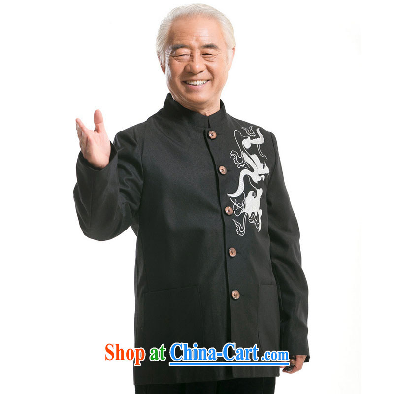 At stake line cloud embroidered dragon men's Tang with long-sleeved jacket Chinese middle-aged and older male Chinese, collared T-shirt 0733 DY black XXXL stakeholders, the cloud (YouThinking), and, on-line shopping