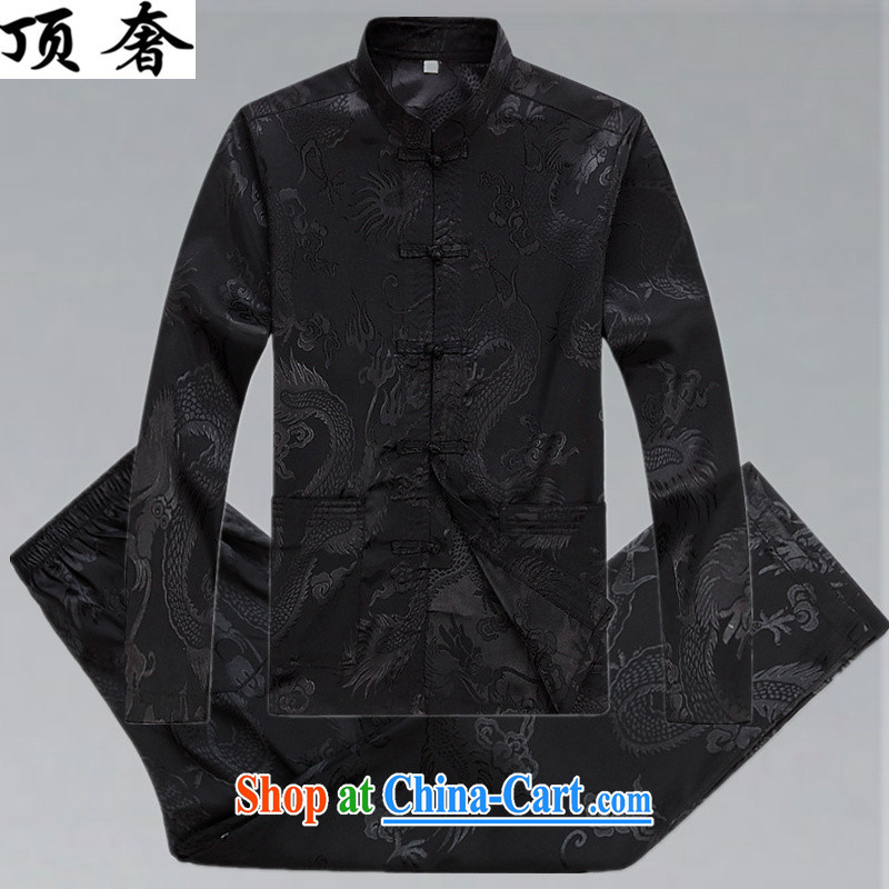 Top Luxury men's Chinese shirt Chinese men's long-sleeved Kit China wind spring loaded loose Edition black men and set-back for the Chinese Han-serving practitioners black XXXL_190
