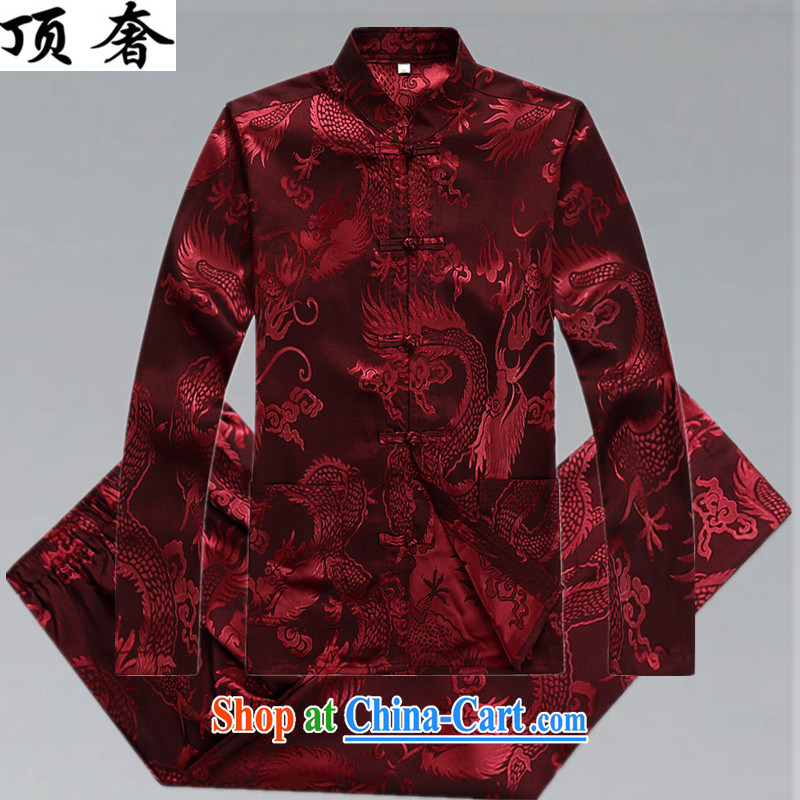 Top Luxury men's Chinese shirt Chinese men's long-sleeved Kit China wind spring loaded loose version of package-tie up for Chinese Han-men and dress clothes Red Kit XXXL_190