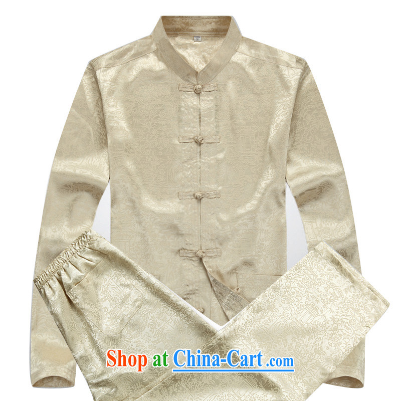 The poppy the Mouse men Tang package with the Kowloon short-sleeved traditional cultural clothing China wind men Chinese men and a short-sleeved Chinese Dress beige Kit XXXL