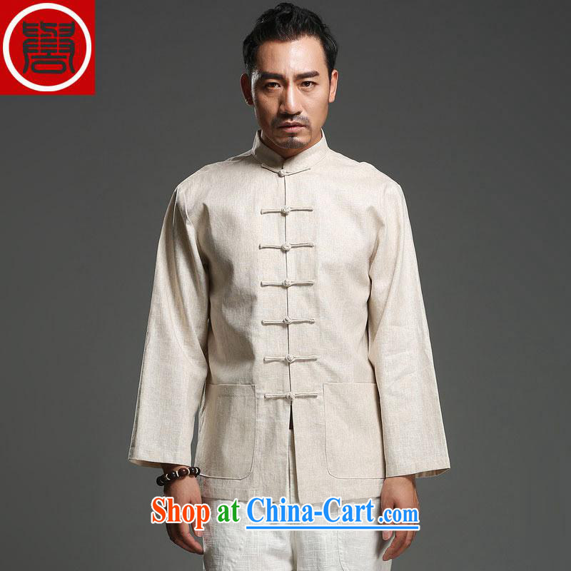 Internationally renowned New China wind Chinese long-sleeved men's spring loaded Tang with men's long-sleeved-buckle Tang mounted units the jacket yellow jumbo _2_ XL