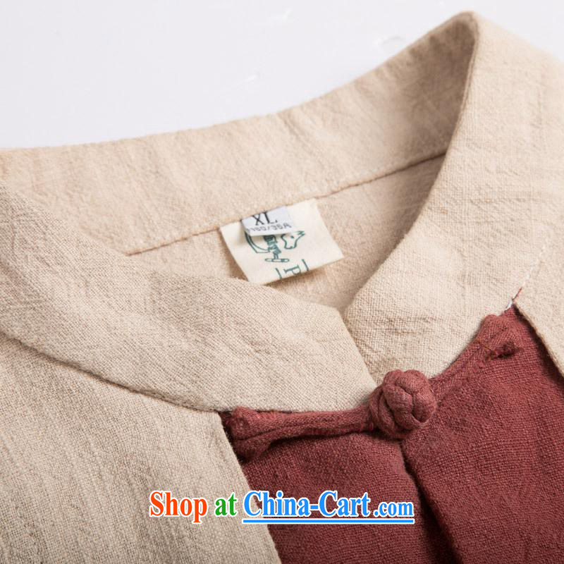 Internationally renowned original China wind leave two beauty men's long-sleeved T-shirt with autumn flax spell-color-charge-back the collar T-shirt smock Tang with red and white (3XL), internationally renowned (CHIYU), shopping on the Internet